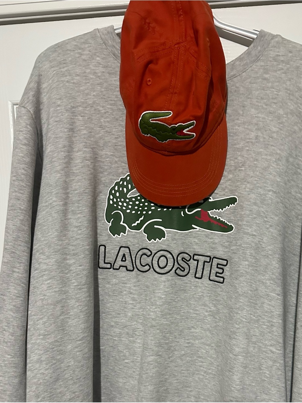Lacoste Gray Sweatshirt with Green Crocodile and Orange Cap Accent